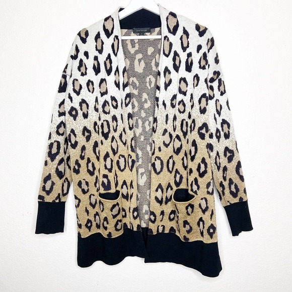 Ann Taylor Sweaters - Ann Taylor Ombre Leopard Animal Print Pocketed Gold Metallic Cardigan Sz M